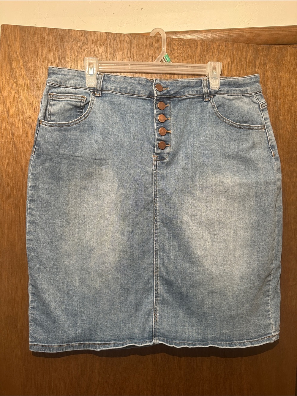 Light Wash Denim Button-Front Skirt